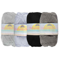 group of 4 yarn side by side of likewise colors (grey) 