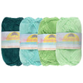 group of 4 yarn side by side of likewise colors (green) 