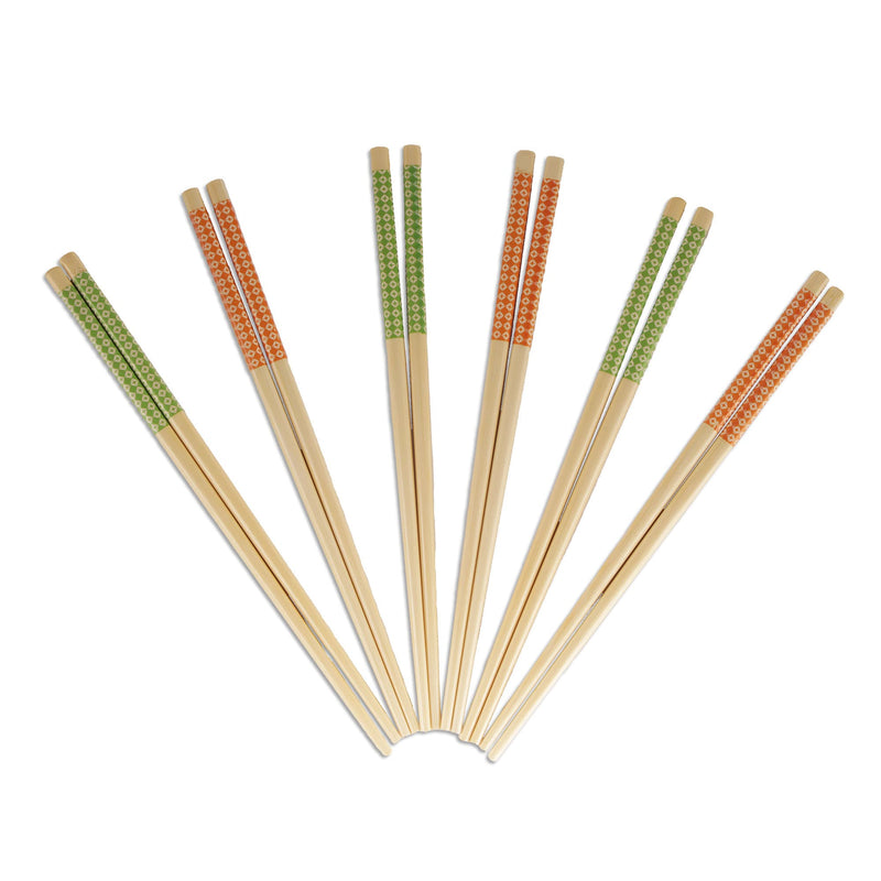 green and orange diamond checkered bamboo chopsticks