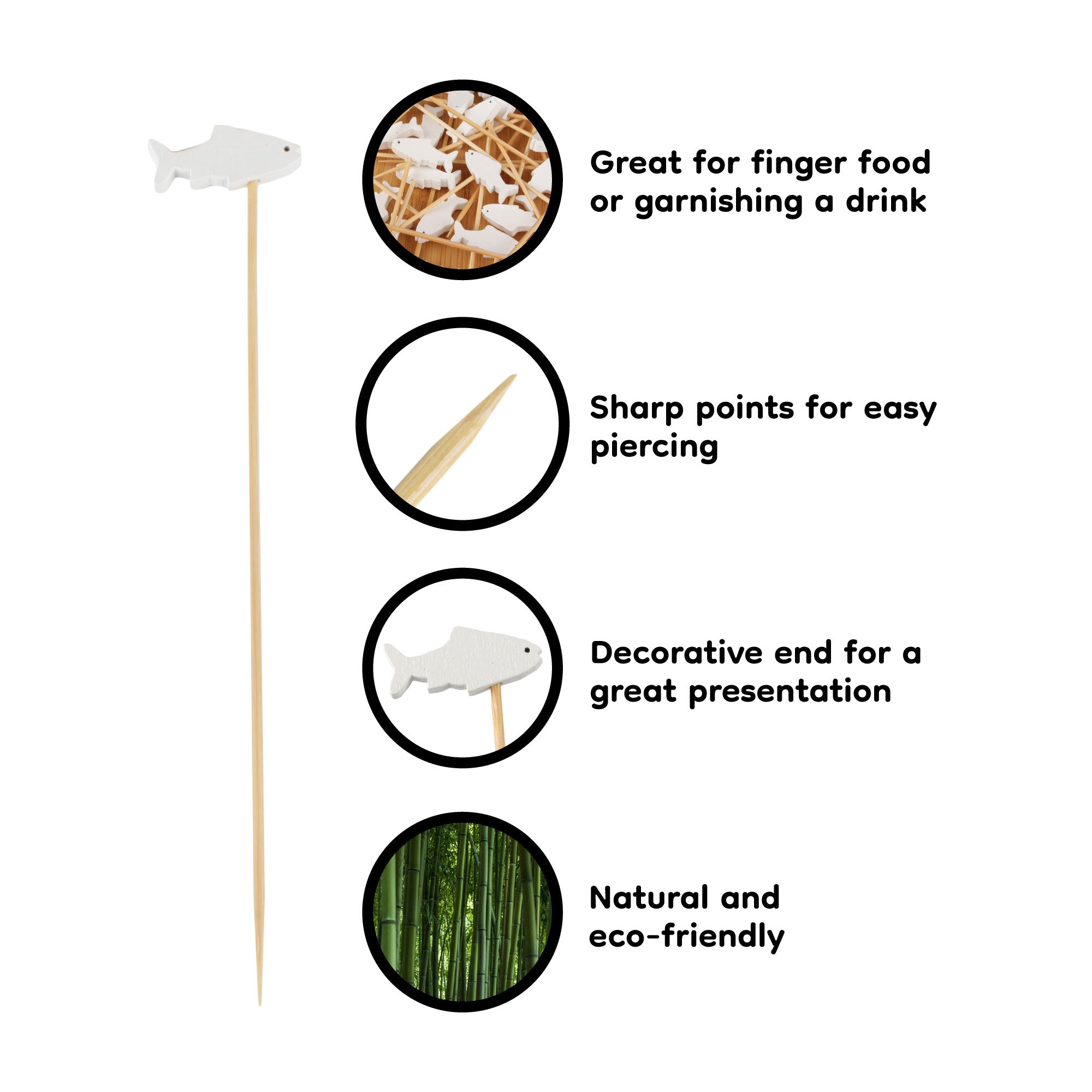 White Fish Bamboo Food Picks
