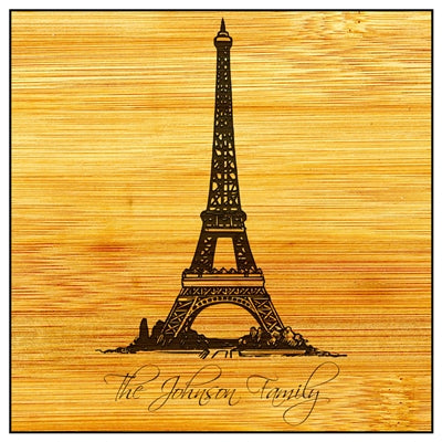 Custom Laser Engraved Bamboo Cutting Board - Eiffel Tower