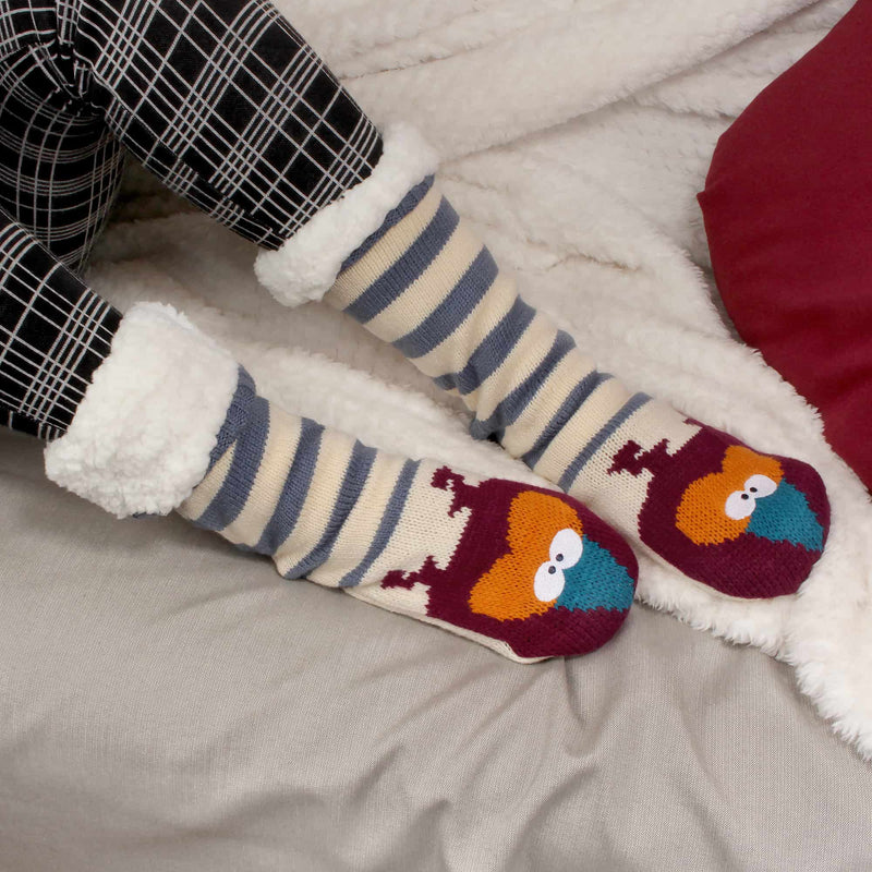 Extra Thick Fuzzy Thermal Fleece-lined Knitted Non-skid Animal Crew Socks Owl