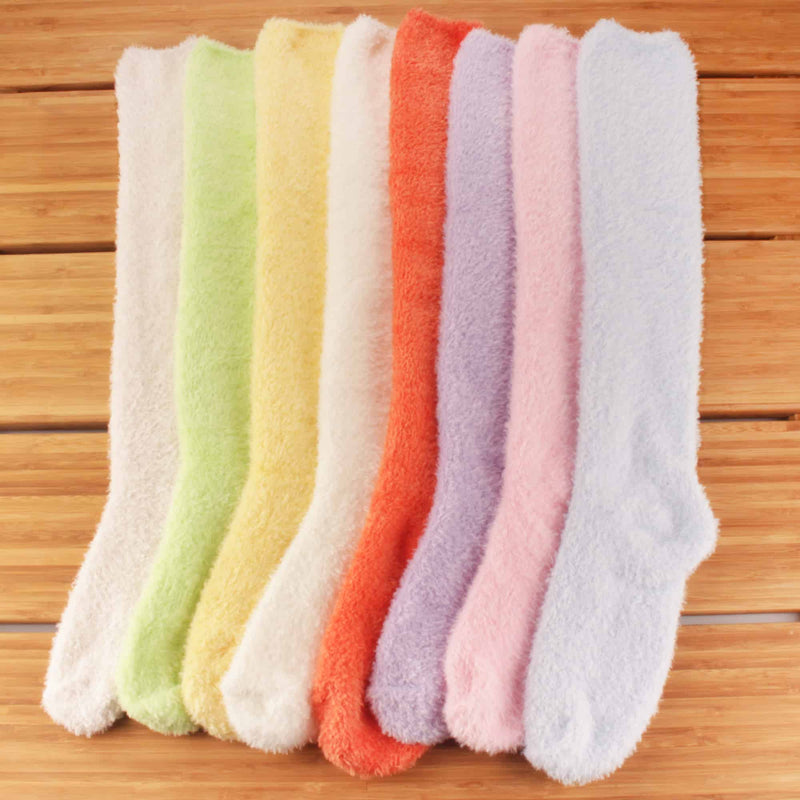 These socks pair perfectly with any outfit in your wardrobe. Enjoy a nice soft pair of fuzzy knee high socks.