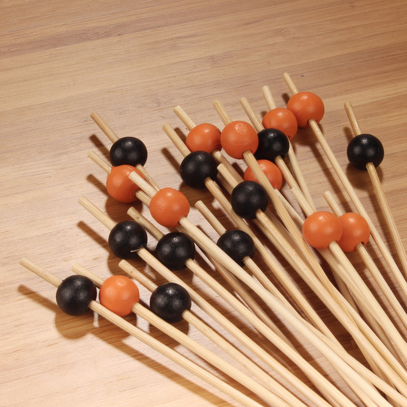 halloween orange black bamboo ball picks tops