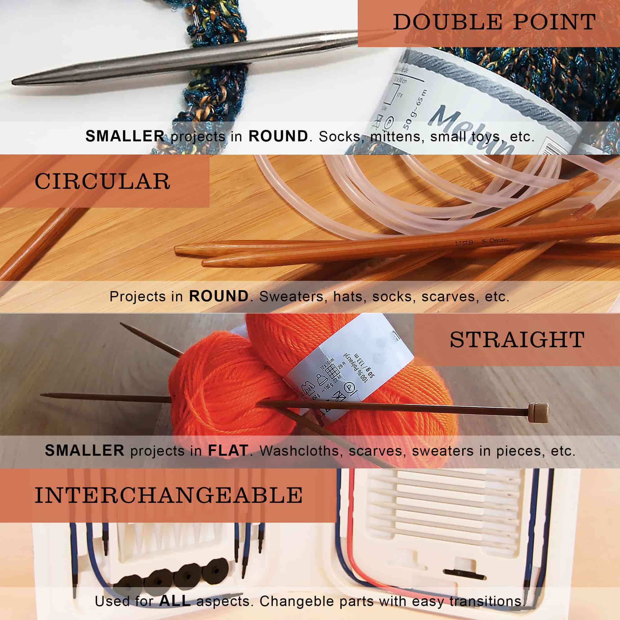 types of knitting needles chart