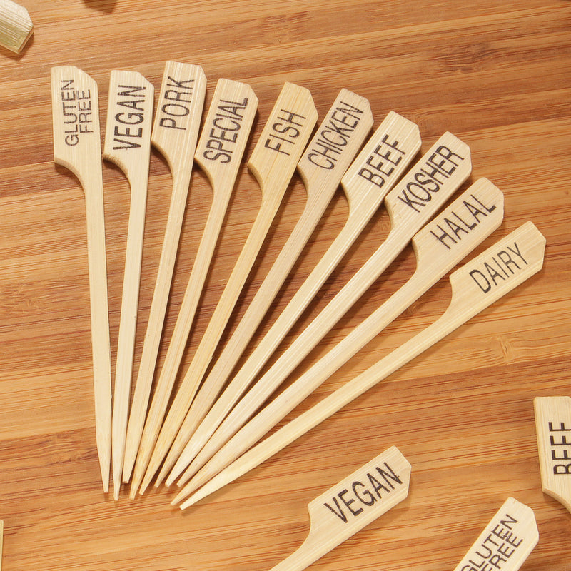 special label bamboo paddle picks assorted
