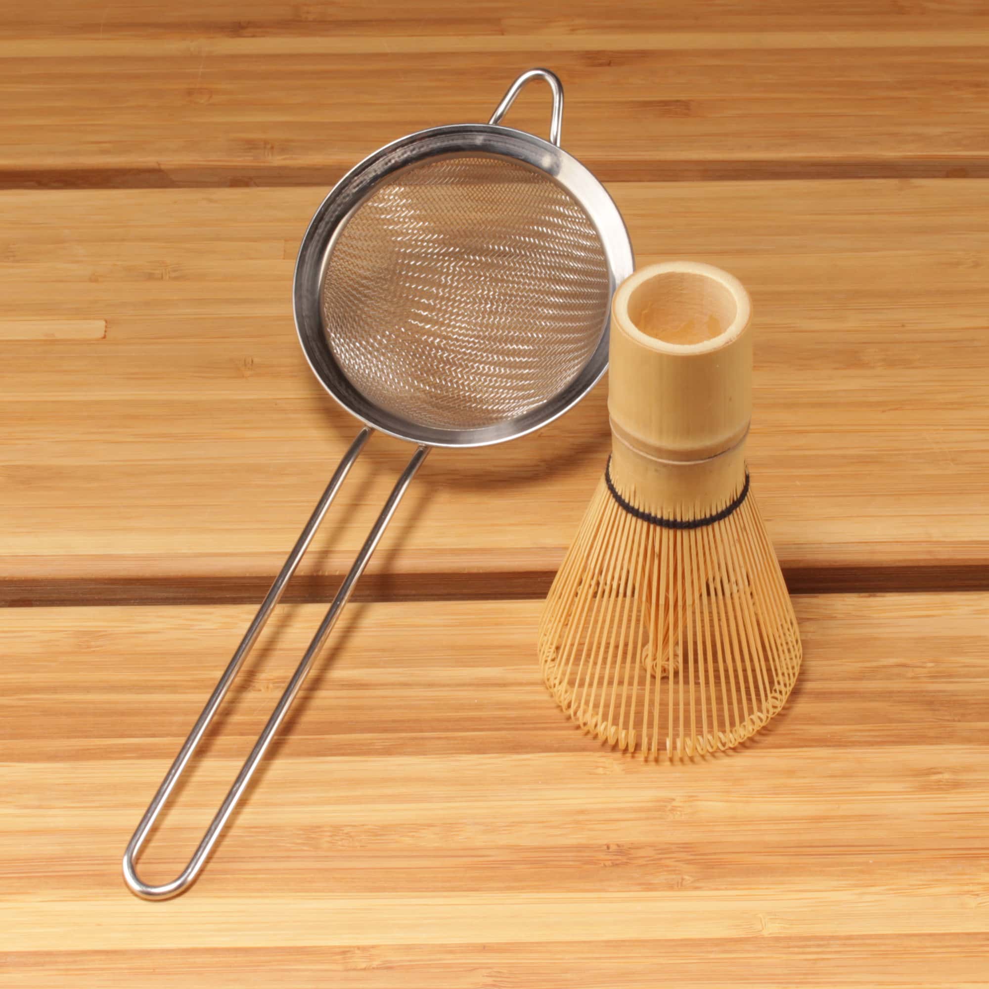 natural bamboo matcha whisk and tea strainer