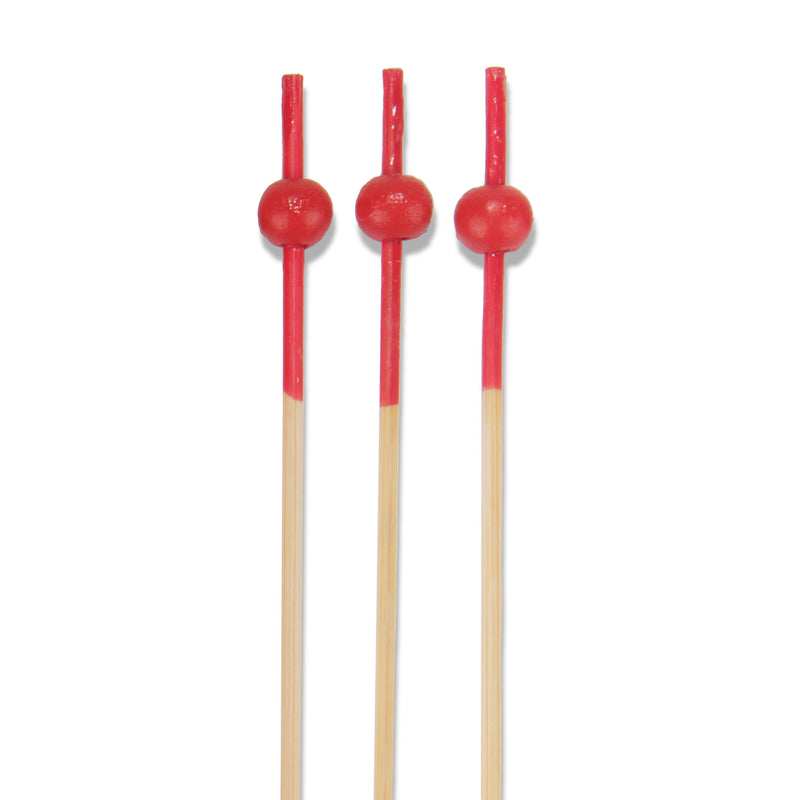 red dipped bamboo ball picks tops