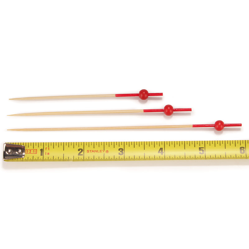 red dipped bamboo ball picks measurement measure sizes lengths