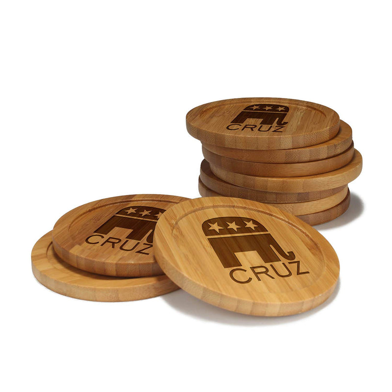 Engraved Bamboo Coaster Set - Round - Republican - (10 Coasters/Set)