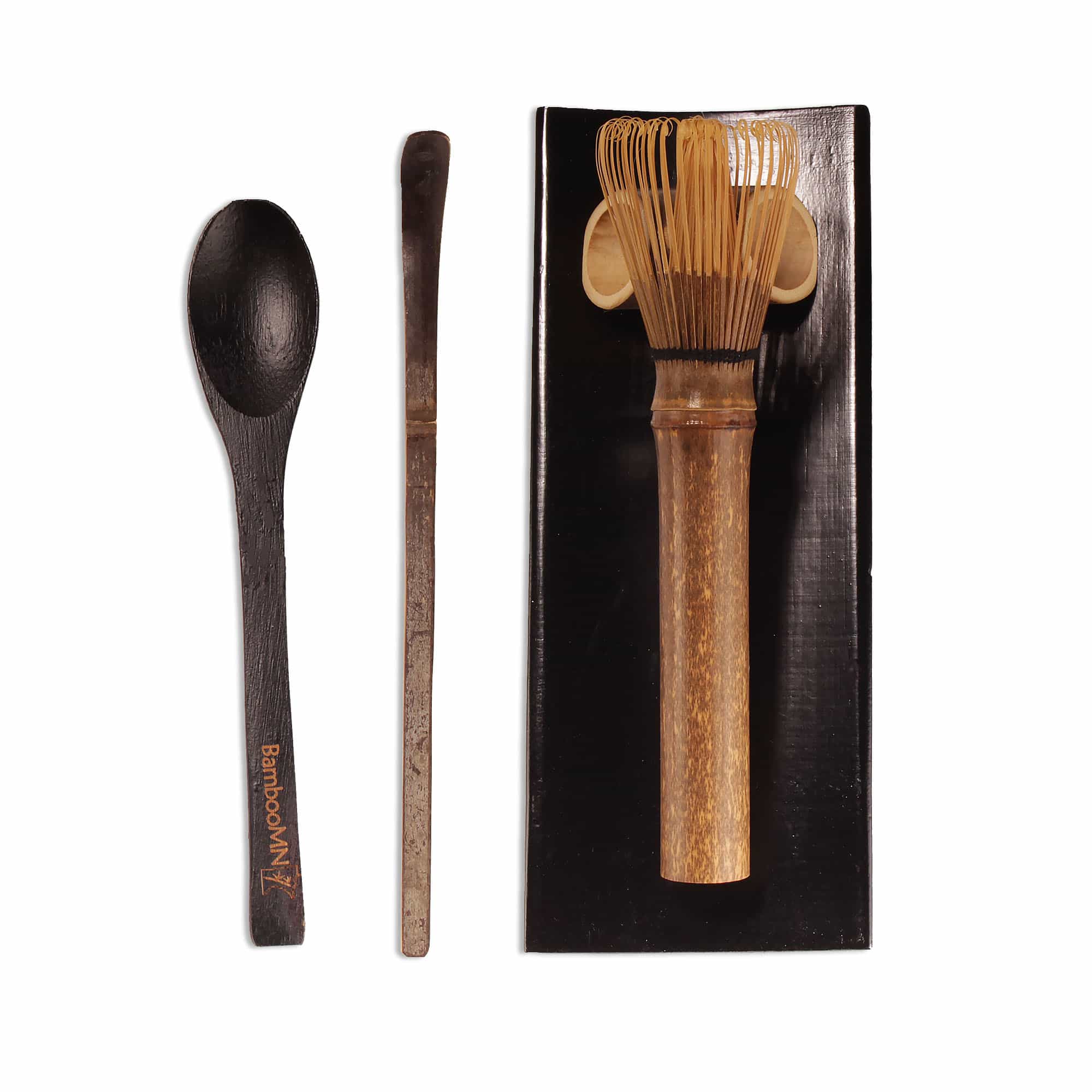 long handle skinny black tea whisk, black spoon, black chashaku