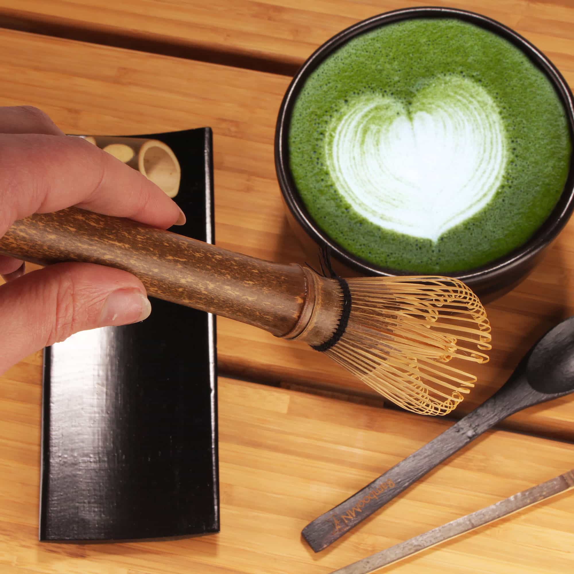 skinny black tea whisk making matcha