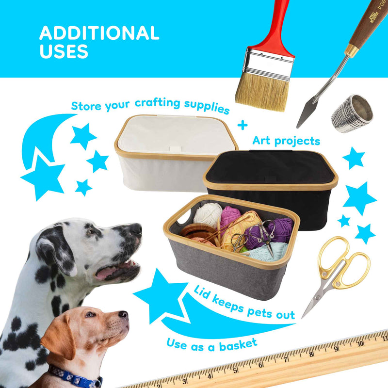 Additional use examples, crafting supplies, art projects, lid keeps pets out