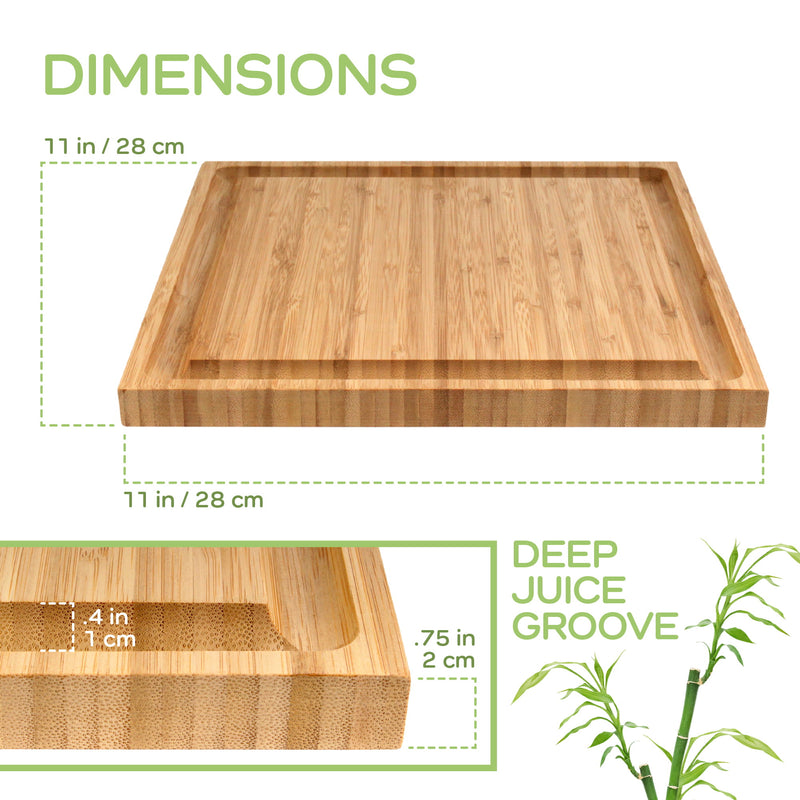 Bamboo Grooved Square Cutting & Serving Board 11" x 11" x 0.75"