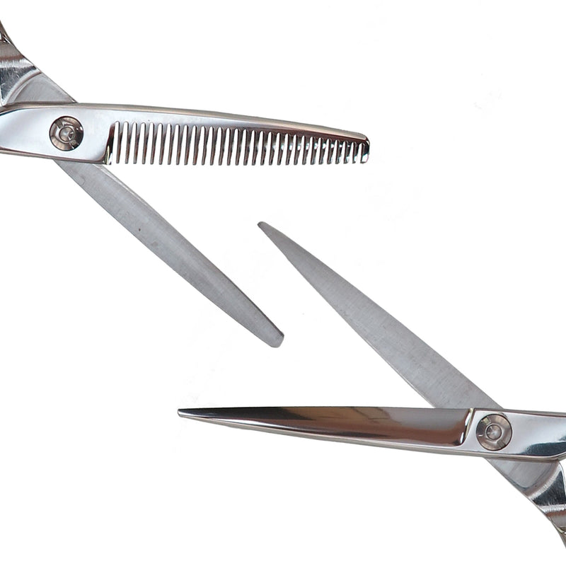 close up stainless steel barber scissors