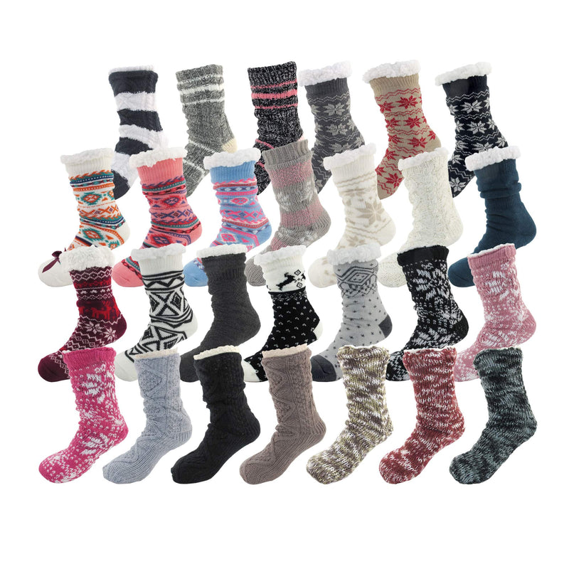 Extra Thick Fuzzy Thermal Fleece-lined Knitted Non-Skid Crew Socks assortment
