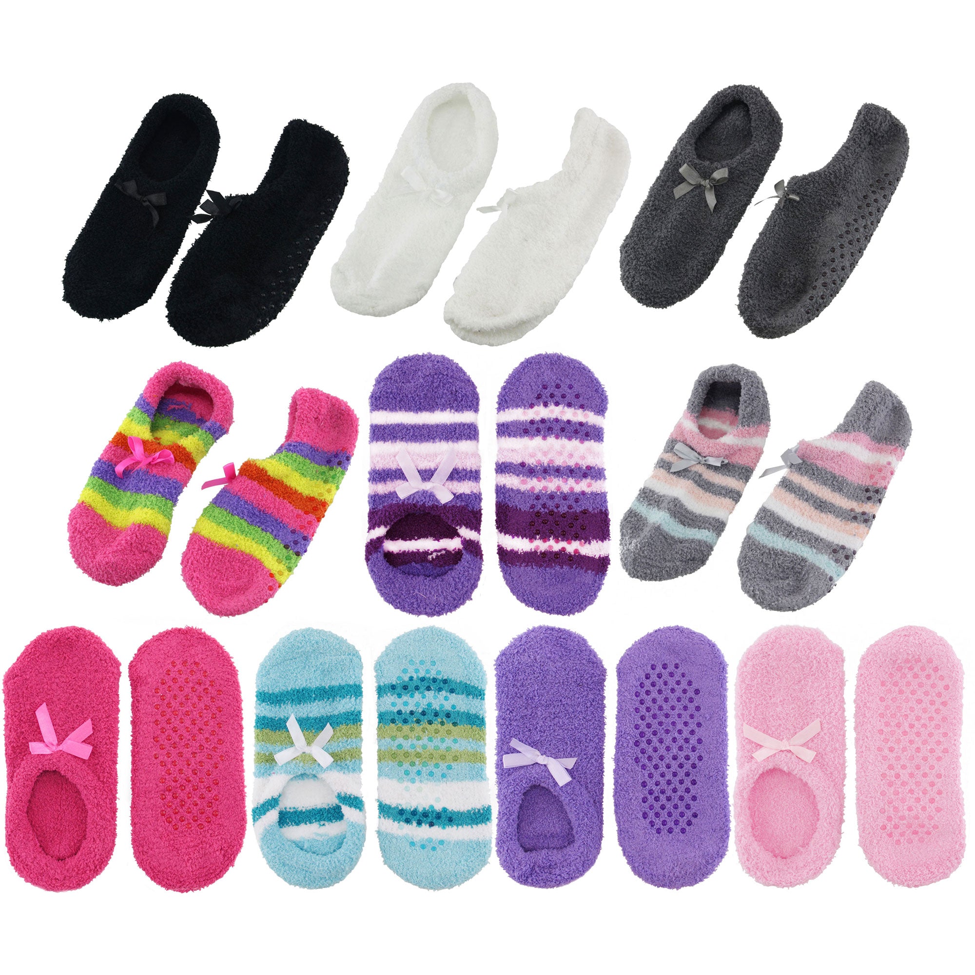 Women's Adult Soft Warm Microfiber Non-Slip Travel Sock Footsie Slipper