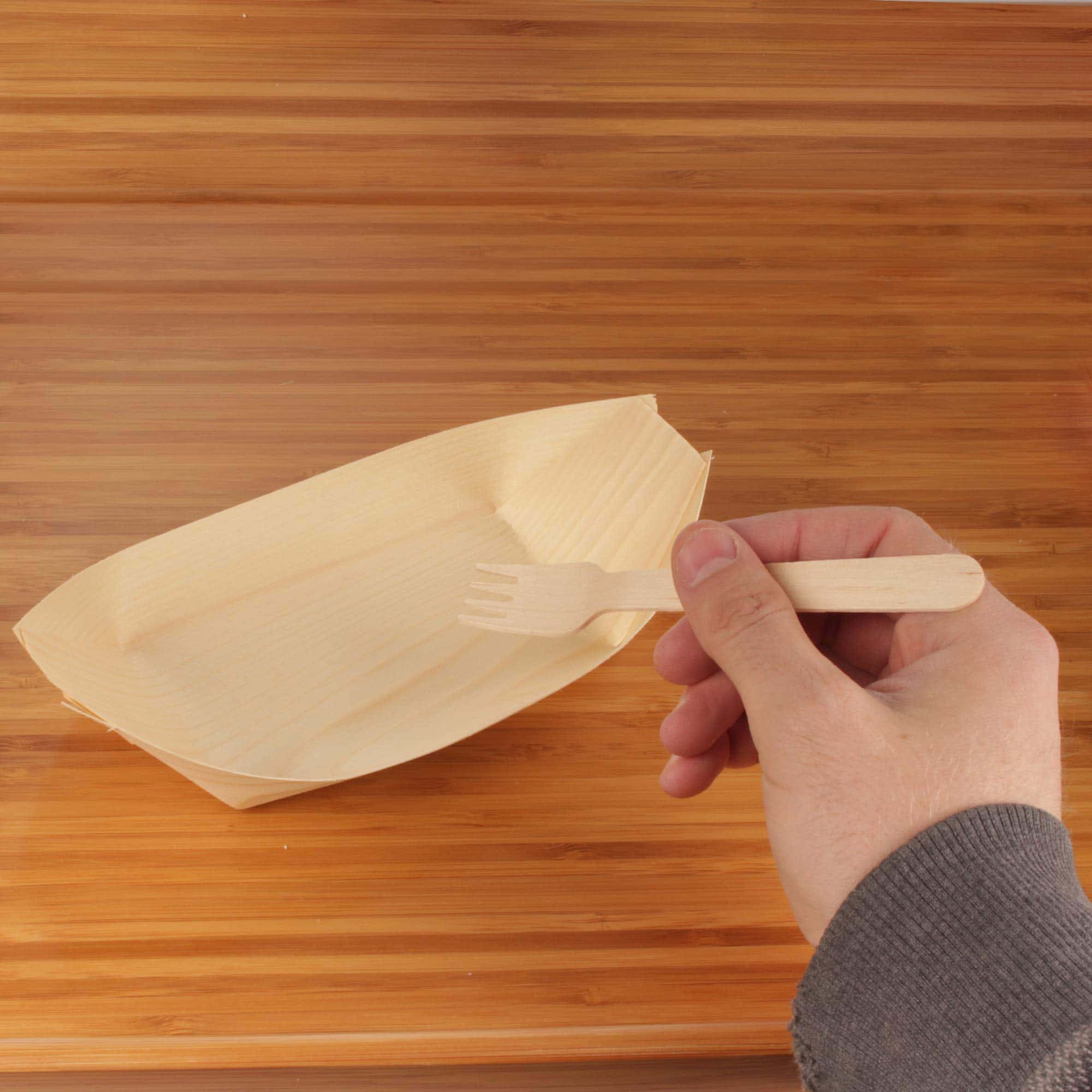 Wood Boat & Mini Fork Dinnerware Set