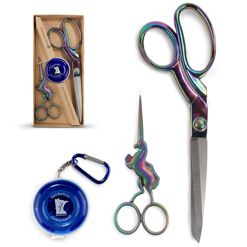 Two Piece Unicorn and Heavy Duty Shear Sewing Set with Measuring Tape Blue