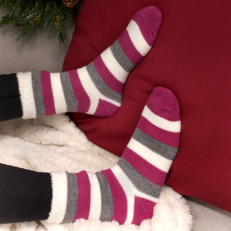 Women's funky cabin thermal socks pink and white stripes