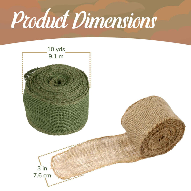 3'' Jute Burlap Ribbon Rolls, 10 Yards Each