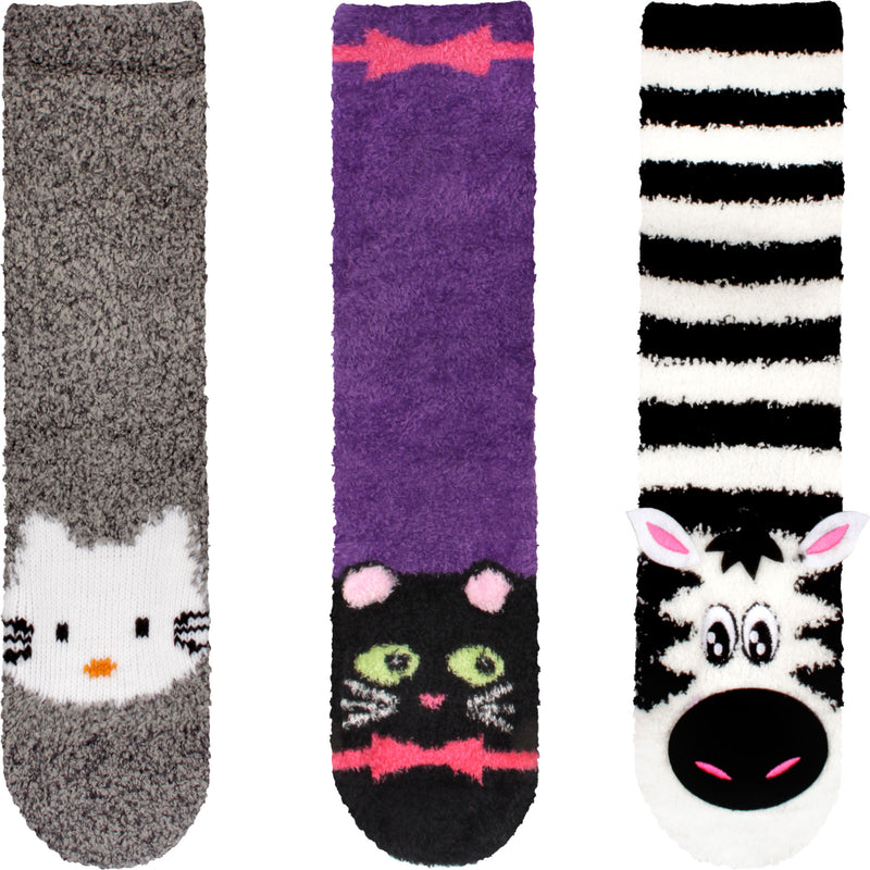 Fuzzy Cozy Microfiber Animal Socks Assortment 1 - 3 Pairs