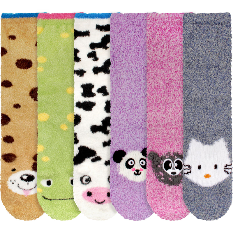 Fuzzy Cozy Microfiber Animal Socks - 6 Pairs Assortments