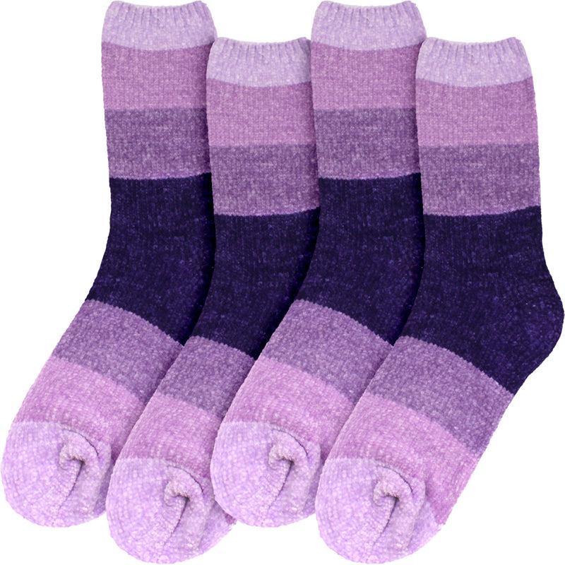 Women's Soft Chenille Furry Fuzzy Color Block Crew Home Socks