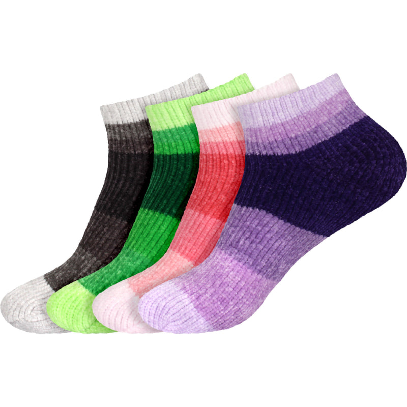 Women's Soft Chenille Furry Fuzzy Color Block Ankle Home Socks