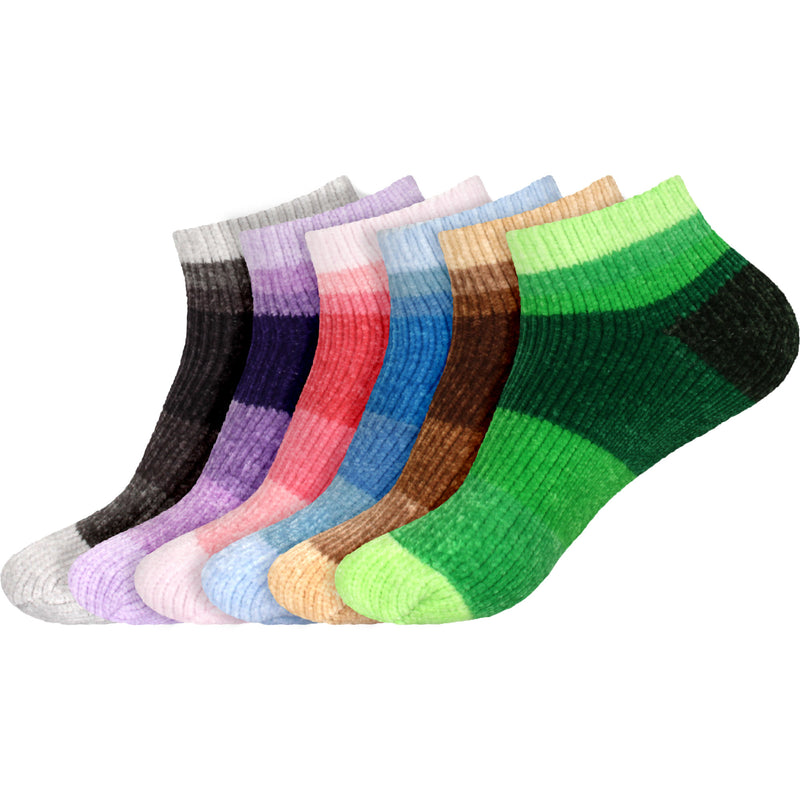 Women's Soft Chenille Furry Fuzzy Color Block Ankle Home Socks