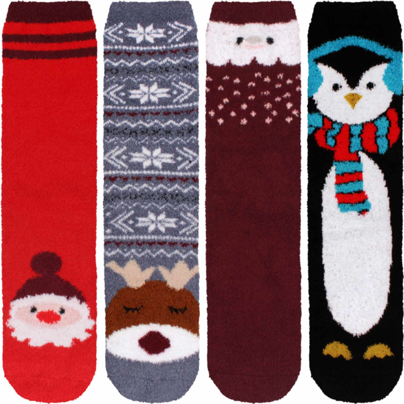 Women's Cute Fuzzy Warm Christmas Indoor Outdoor Cozy Crew Socks, Assortment Packs