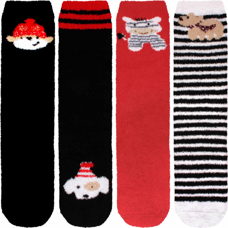 Women's Cute Fuzzy Warm Christmas Indoor Outdoor Cozy Crew Socks, Assortment Packs