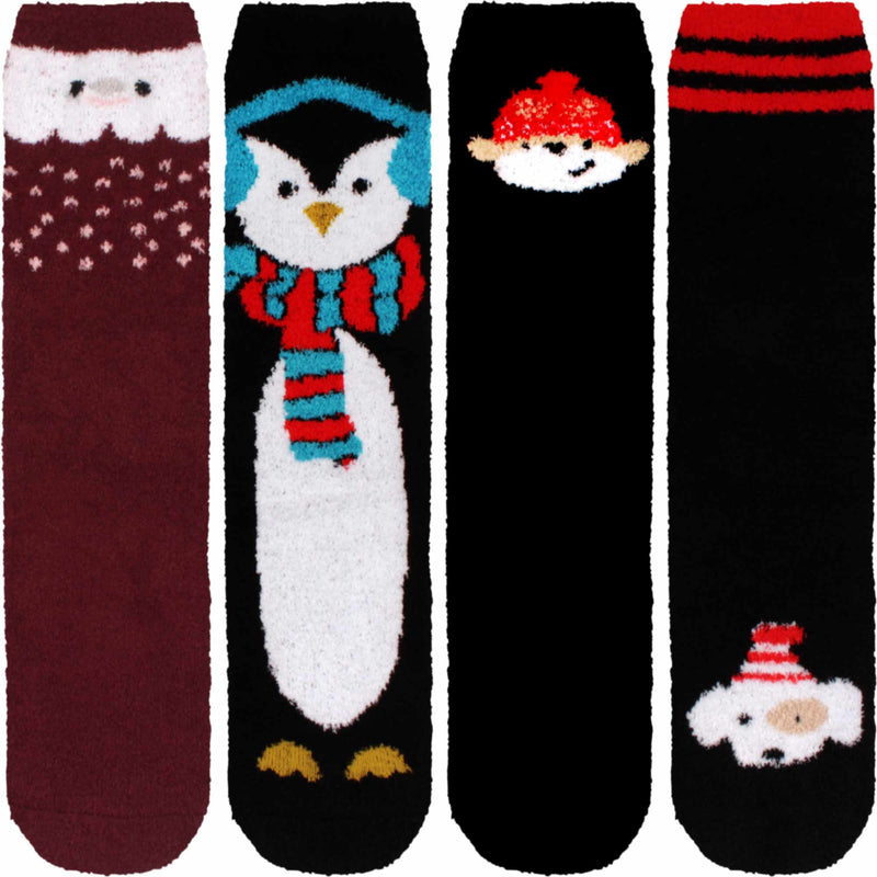 Women's Cute Fuzzy Warm Christmas Indoor Outdoor Cozy Crew Socks, Assortment Packs