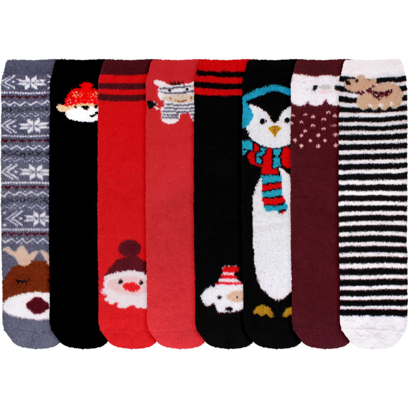 Women's Cute Fuzzy Warm Christmas Indoor Outdoor Cozy Crew Socks, Assortment Packs