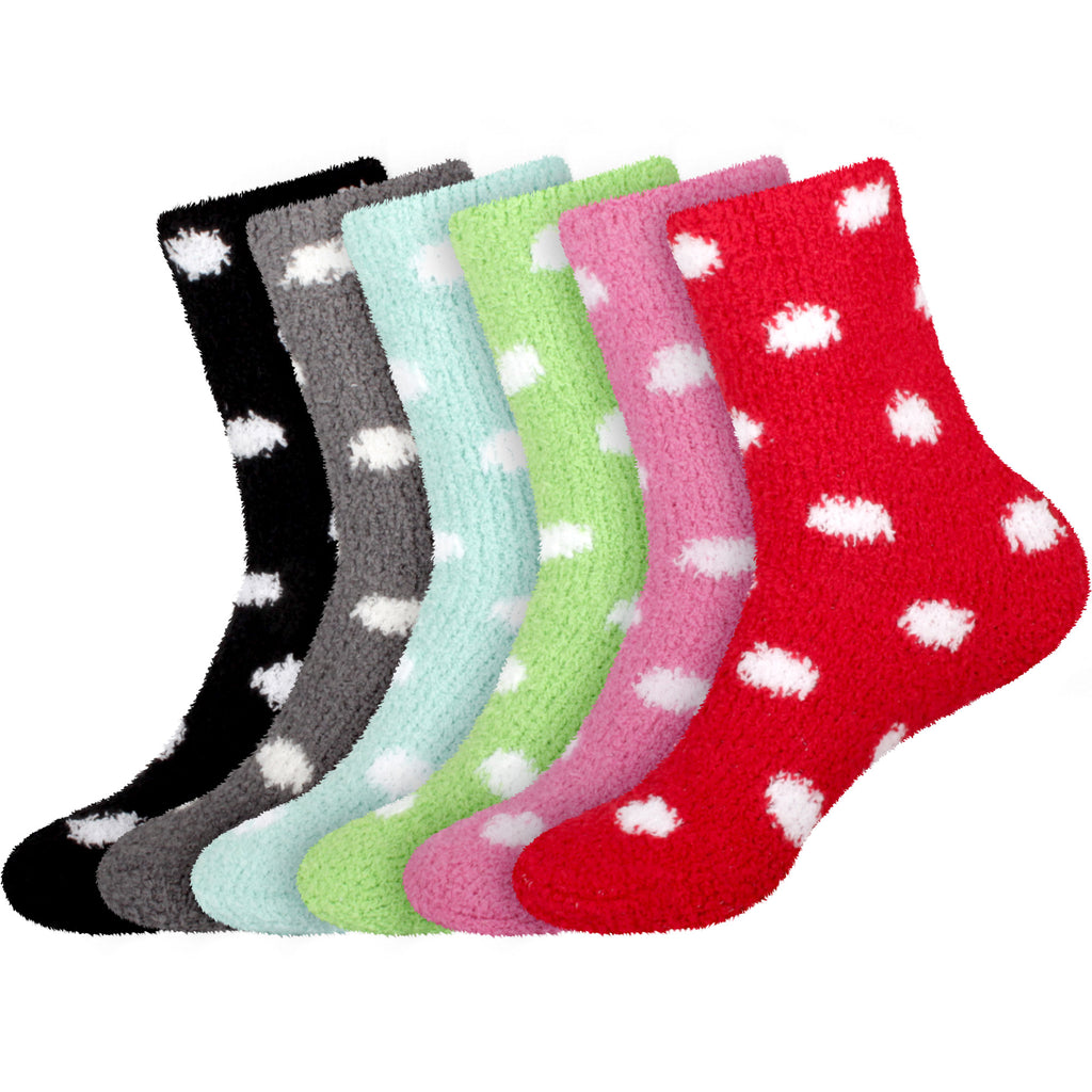 Women's Assorted Super Soft Warm Microfiber Fuzzy Polka Dots Home Socks - 6  Pairs