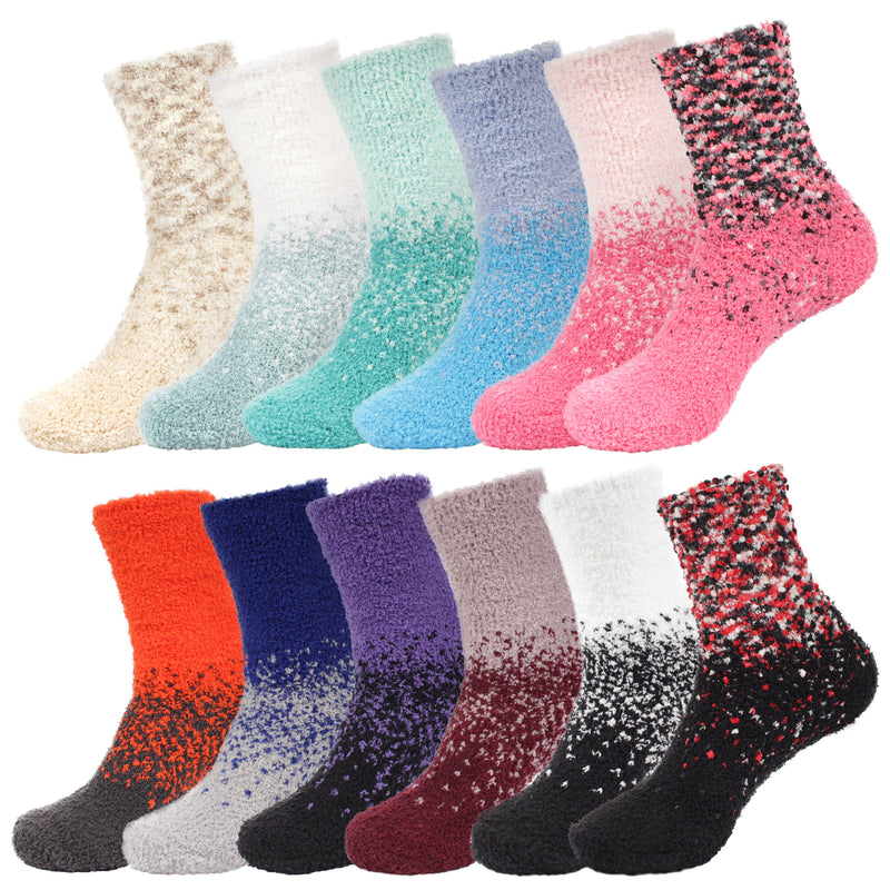 Women's Fuzzy Gradient Home Socks - 12 Pair