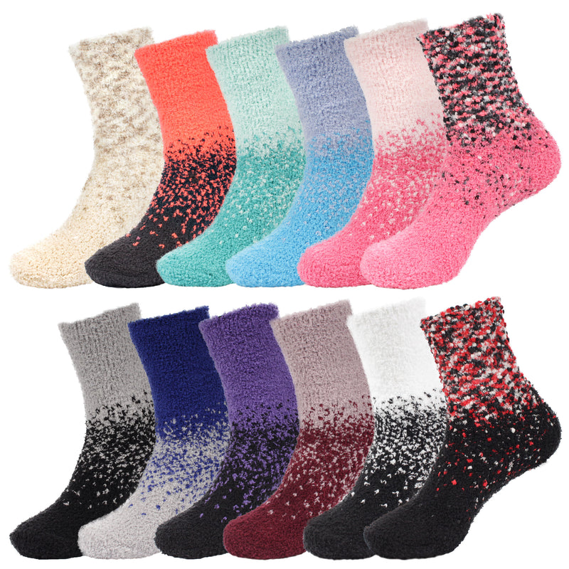 Women's Fuzzy Gradient Home Socks - 12 Pair