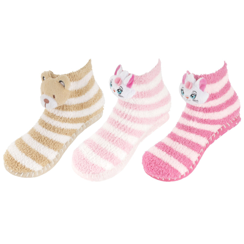 Fuzzy Animal Slippers for Women with Non Slip Slipper Grippers - 3 Pairs