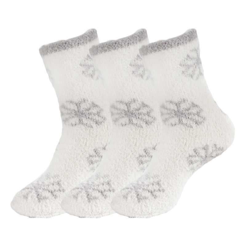 Women's M/L/XL Super Soft Warm Cozy Fuzzy Snowflake Home Socks - 3 Pair