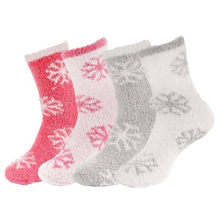 bamboomn Women's M/L/XL Super Soft Warm Cozy Fuzzy Snowflake Home Socks - 4 Pair