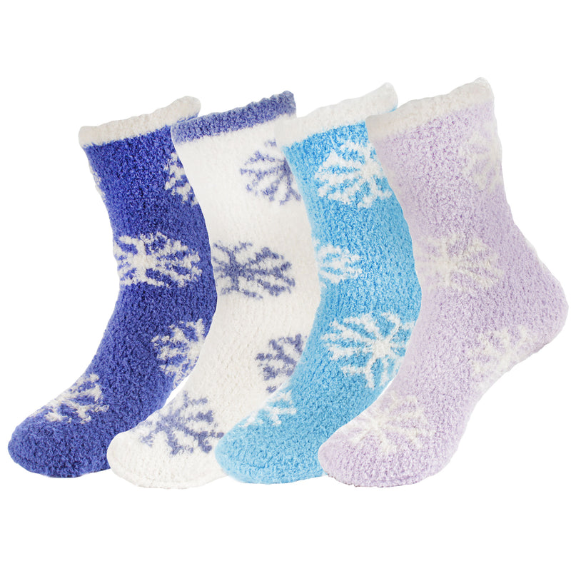 Women's M/L/XL Super Soft Warm Cozy Fuzzy Snowflake Home Socks - 4 Pair