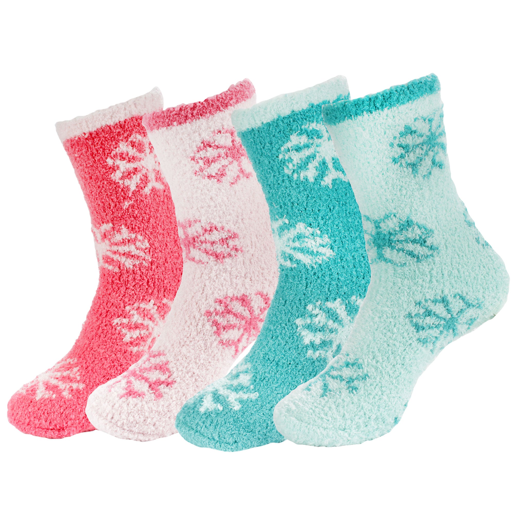 Women's M/L/XL Super Soft Warm Cozy Fuzzy Snowflake Home Socks - 4 Pair