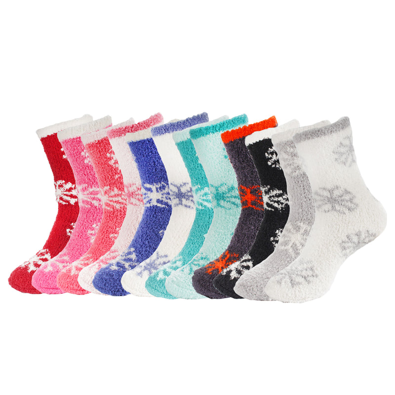 Women's M/L/XL Super Soft Warm Cozy Fuzzy Snowflake Home Socks - 12 Pair