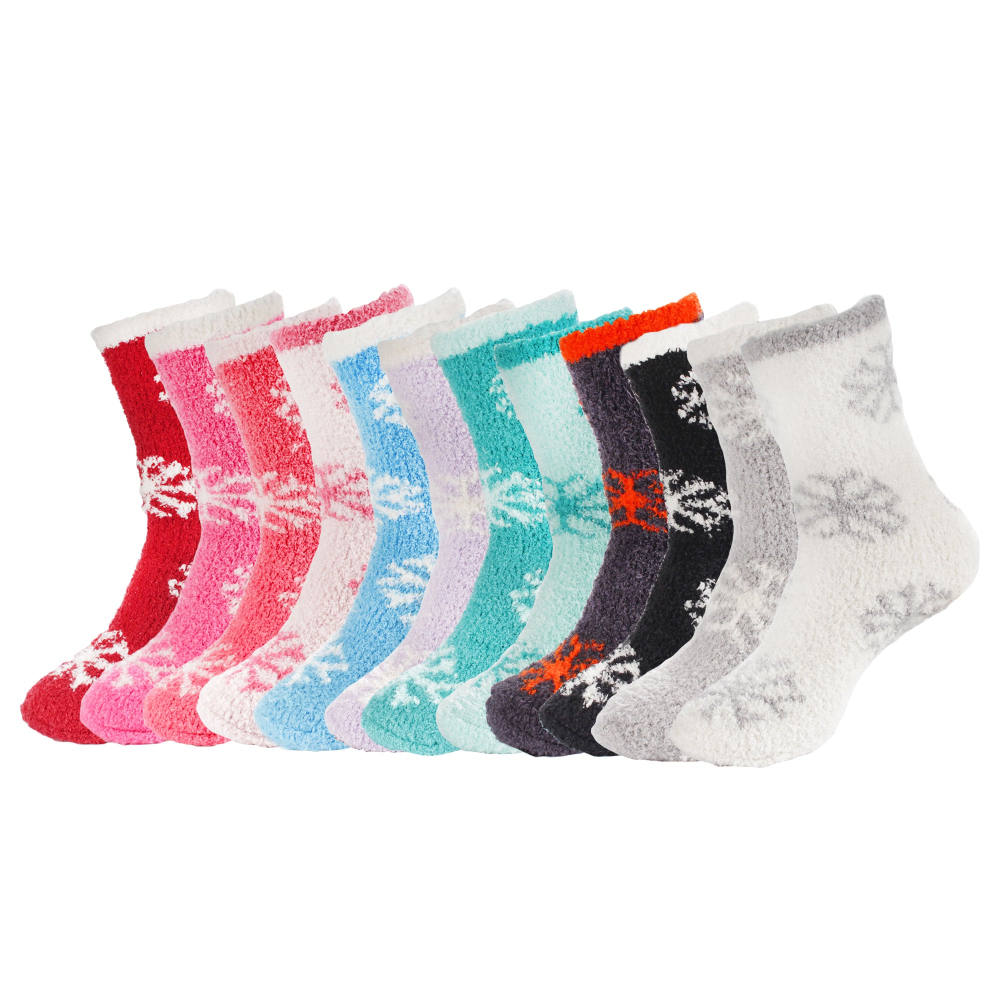 Women's M/L/XL Super Soft Warm Cozy Fuzzy Snowflake Home Socks - 12 Pair