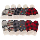 Women's Classic Winter Fleeced Pom Pom Hat and Mittens Set