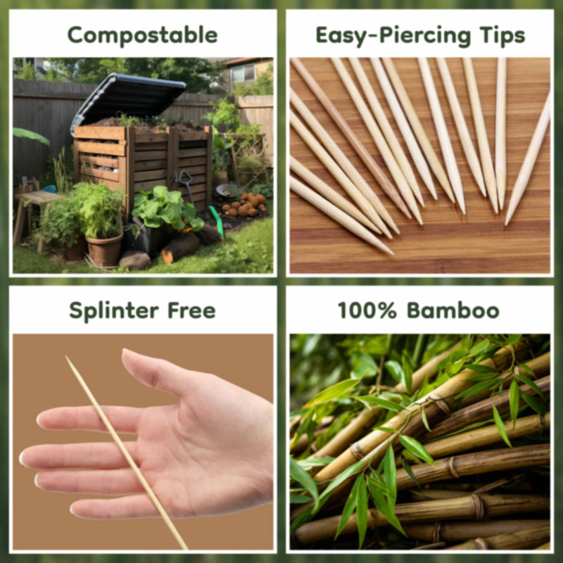 bamboo sharp point skewers 3mm compostable easy piercing splinter free natural 100 percent %