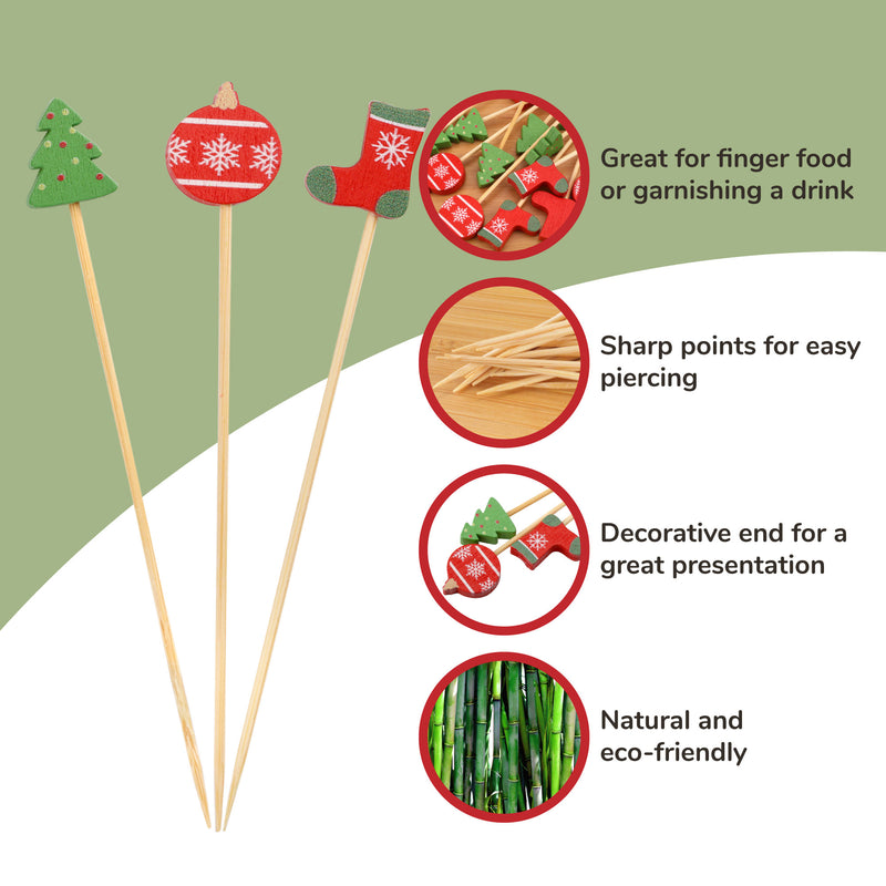 bamboo christmas decoration picks tree stocking ball ornament food drink appetizer garnishing presentation natural sharp point