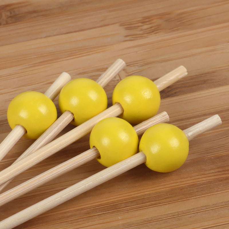 bamboo ball picks colors assorted toppers stick skewer food appetizer drink cocktail yellow