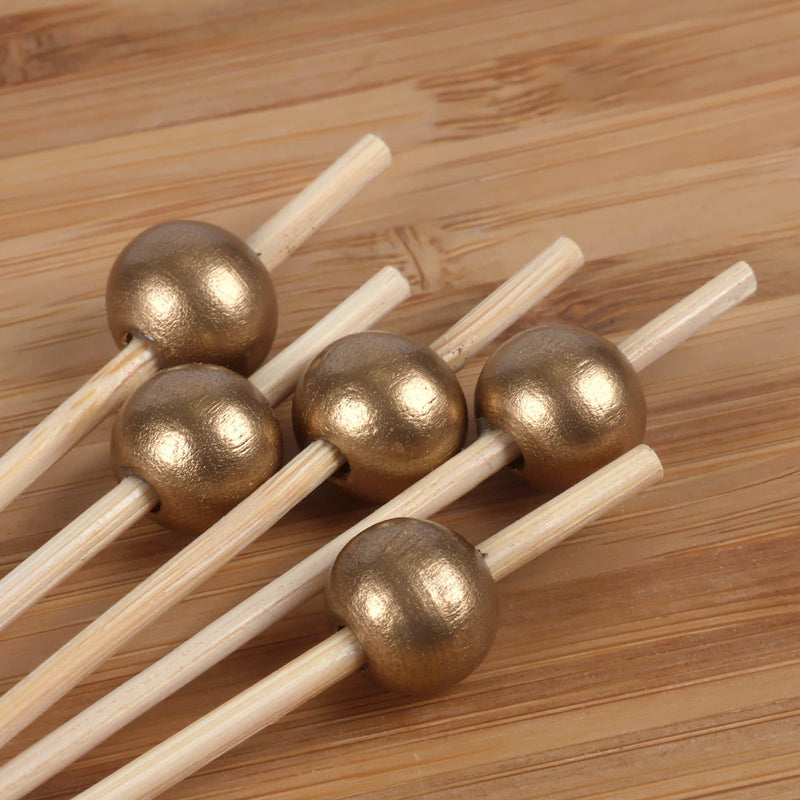 bamboo ball picks colors assorted toppers stick skewer food appetizer drink cocktail gold