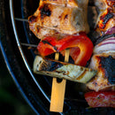 bamboo double prong fondue bbq food appetizer skewers grill chicken red bell peppers onions
